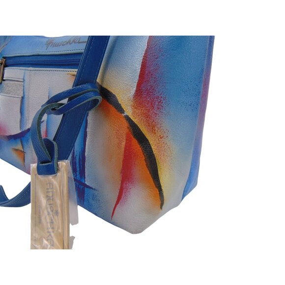 Anuschka Leather Abstract Lines Shoulder Hobo Purse Handbag Shimmer  Blue Pink - Picture 6 of 16
